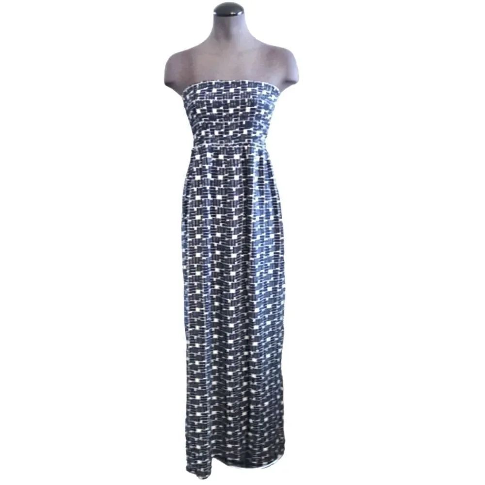 EC GAP STRAPLESS MAXI DRESS GEOMETRIC PATTERN FLOWY FIT